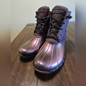 Limited Edition Sperry Saltwater Duck Boots-Metallic Grape Rainboots Womens 11